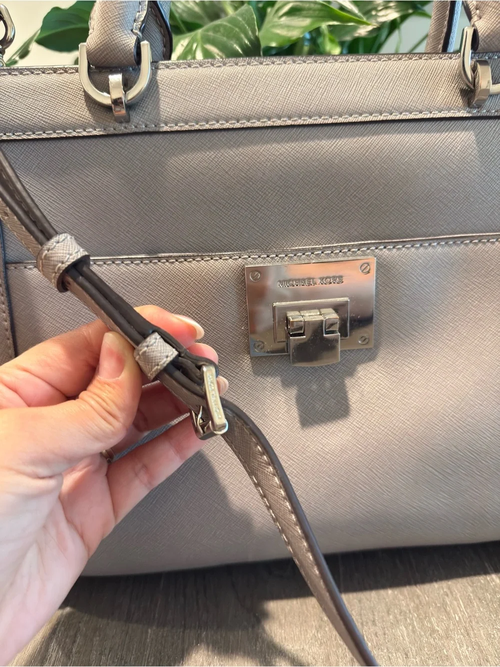 Michael Kors Taupe Leather Satchel with Removable Strap